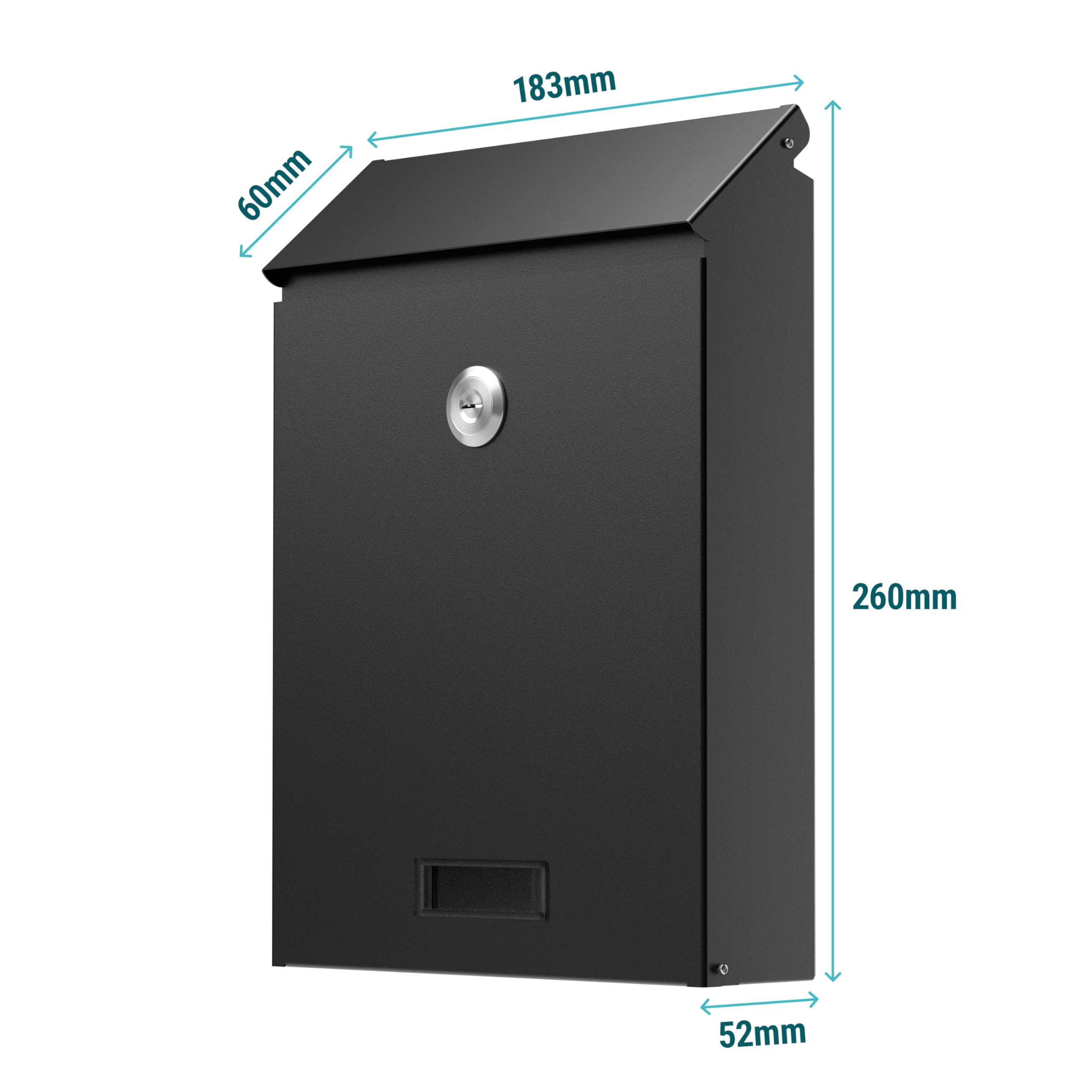 Sillar Buzón de Pared, con Cerradura, Placa para Nombre | De Acero galvanizado, Resistente a Las inclemencias del Tiempo y UV | 26 × 18,3 × 5,2 cm, Negro | 2 Llaves Incluidas | Formato C5