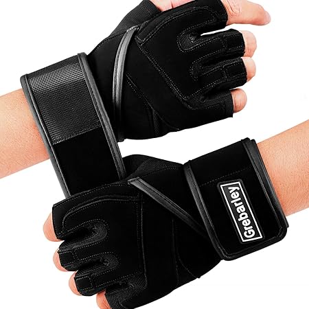 Leather gym gloves with wrist band Clearance