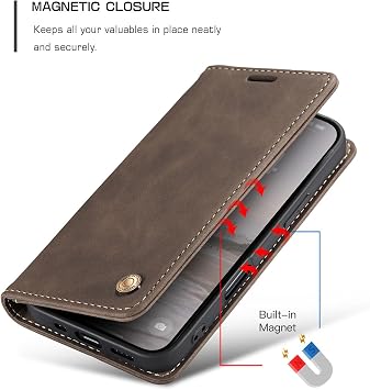 QLTYPRI iPhone 16用 ケース ウォレット カードホルダー付き ヴィンテージ PUレザー キックスタンド マグネット開閉 耐衝撃 フォリオ ブックカバーケース iPhone 16用 - コーヒーブラウン