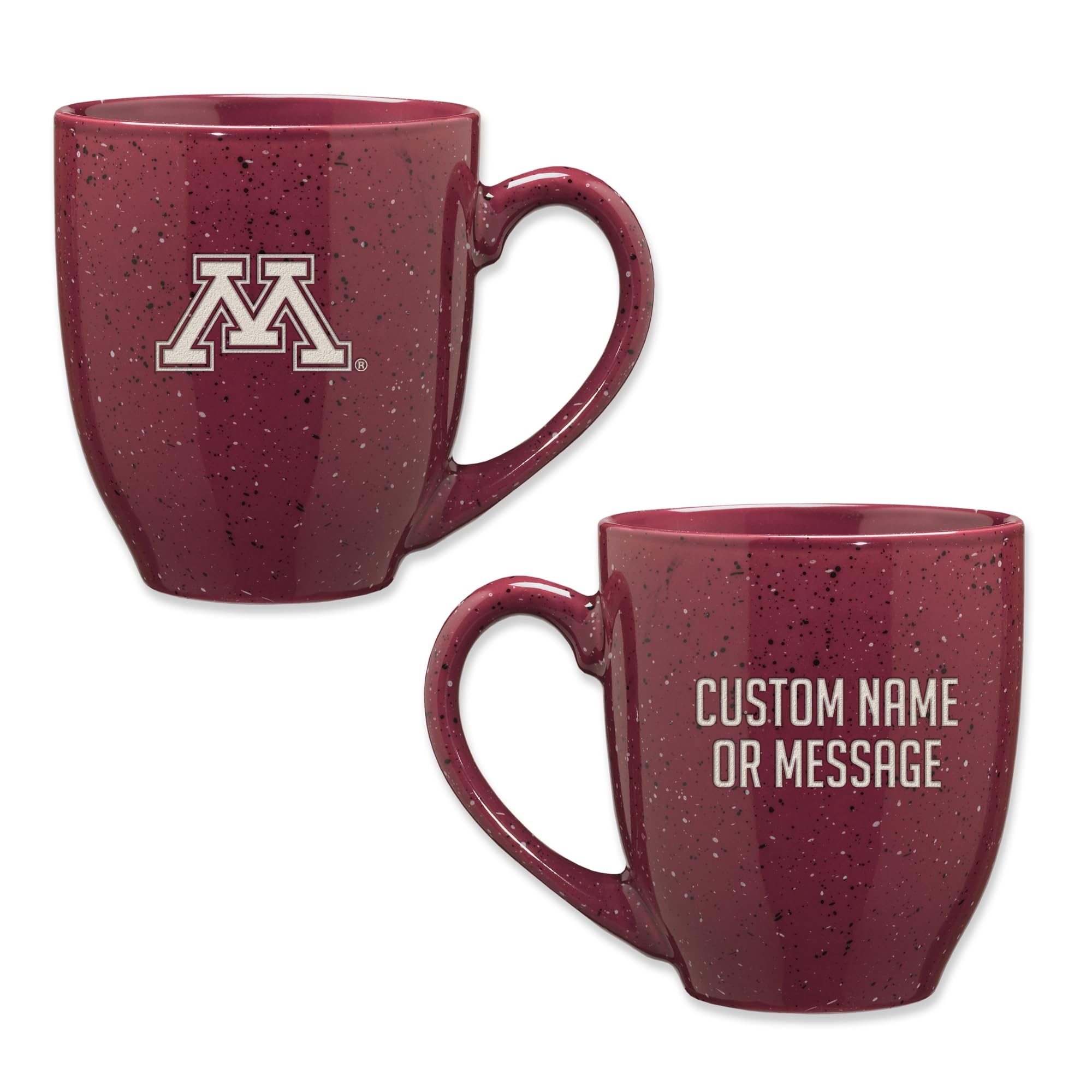 Rico Industries NCAA Minnesota Golden Gophers Maroon Personalized 16 oz Team Color Laser Engraved Speckled Ceramic Coffee Mug