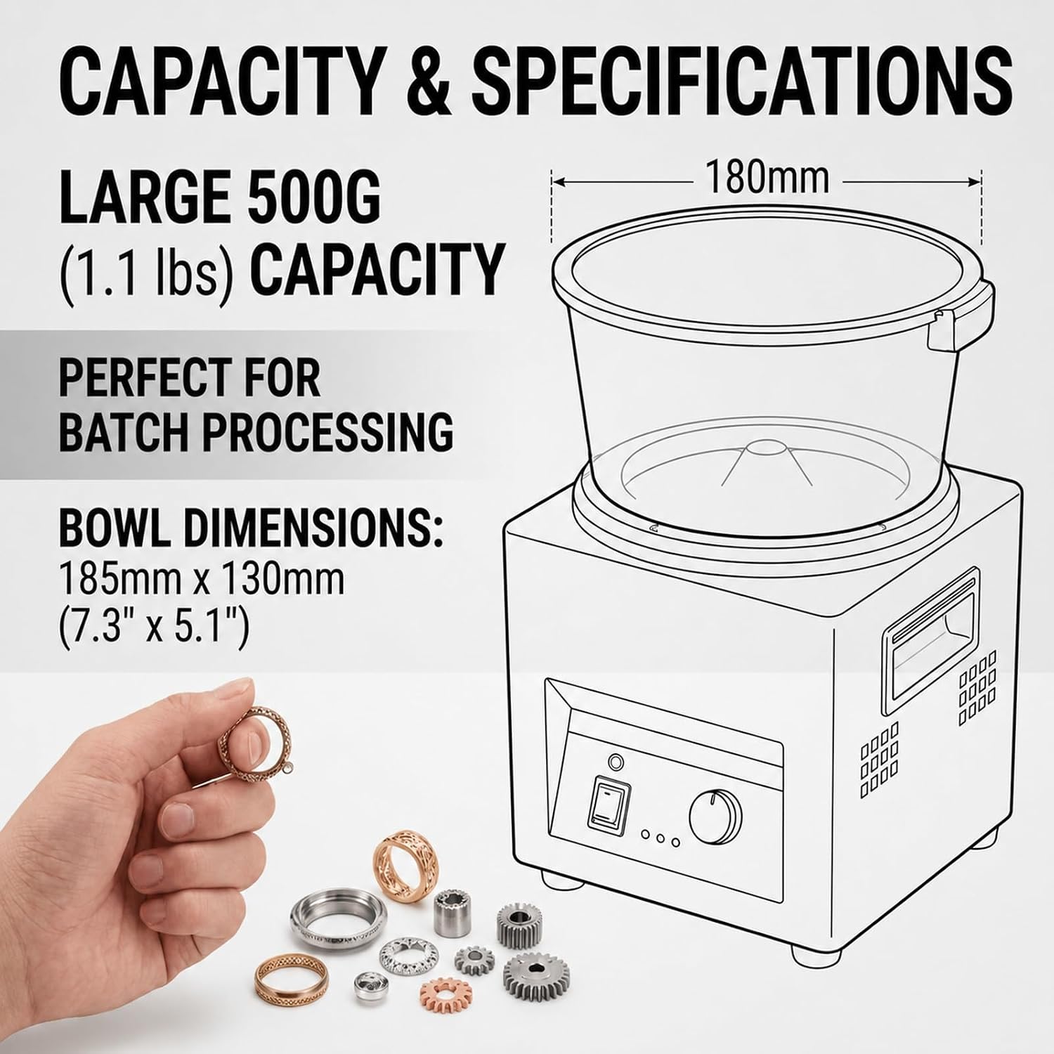 Magnetic Tumbler Polisher, 500g Capacity Jewelry Finishing Machine
