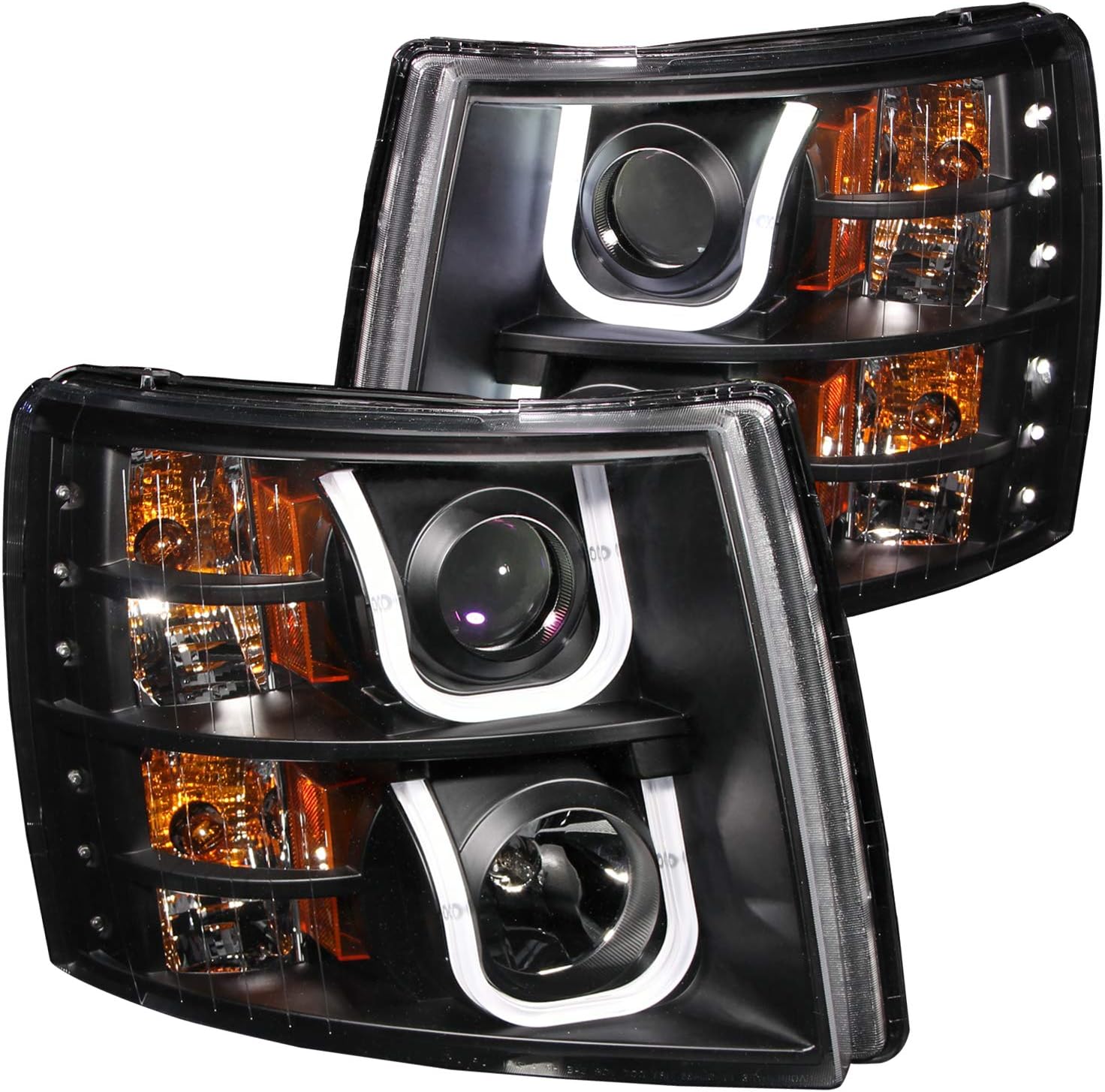 AnzoUSA (111281) Chevy Silverado 1500 07-13 / 2500HD/3500HD 07-14 Projector Headlights U-BAR Black Clear