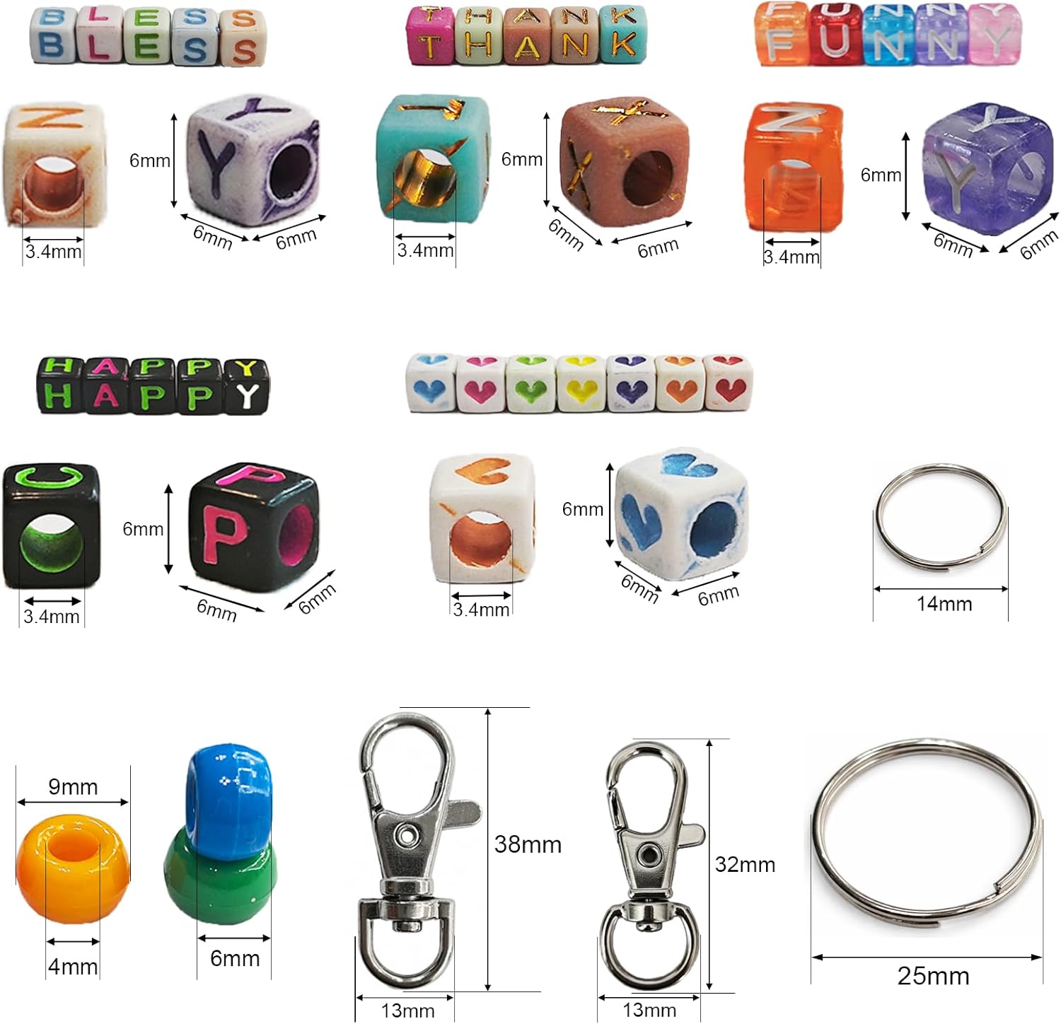 Aqltidiz DIY Beaded Keychain Making Kit, 660Pcs Bag Charm Supplies with Letter Beads, Heart Beads, Swivel Snap Hooks, Key Rings and Sturdy Cords, Ideal Handmade Craft Gift for Birthdays & Holidays