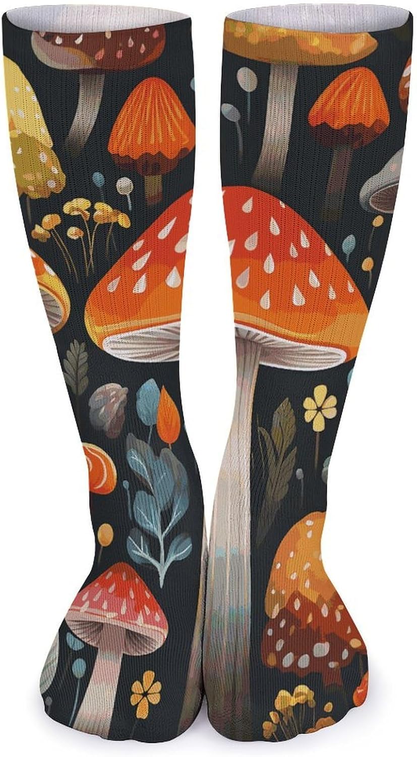 5-Pack Knee High Socks, 15.7 Inch Breathable Casual Socks Colorful Mushroom Stockings for Men Women