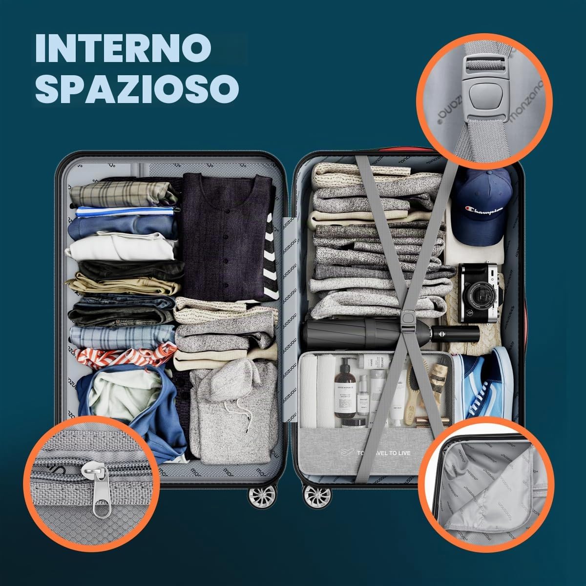 Monzana Valigie Set di 3 pezzi m l xl trolley valigie rigide leggere lucchetto bagaglio a mano viaggio grigio