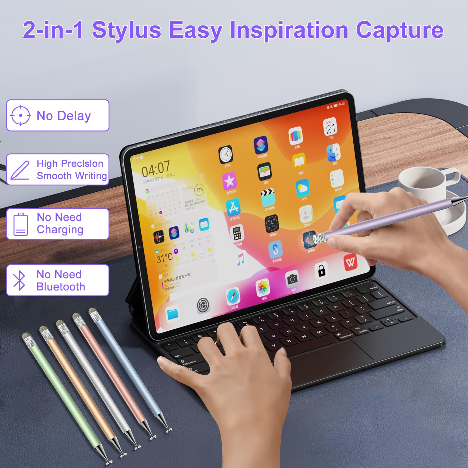 Lápiz capacitivo para pantalla táctil, lápiz capacitivo 2 en 1 de alta precisión, adecuado para iPhone/iPad/Android Stylus para iPad, compatible con todos los táctiles