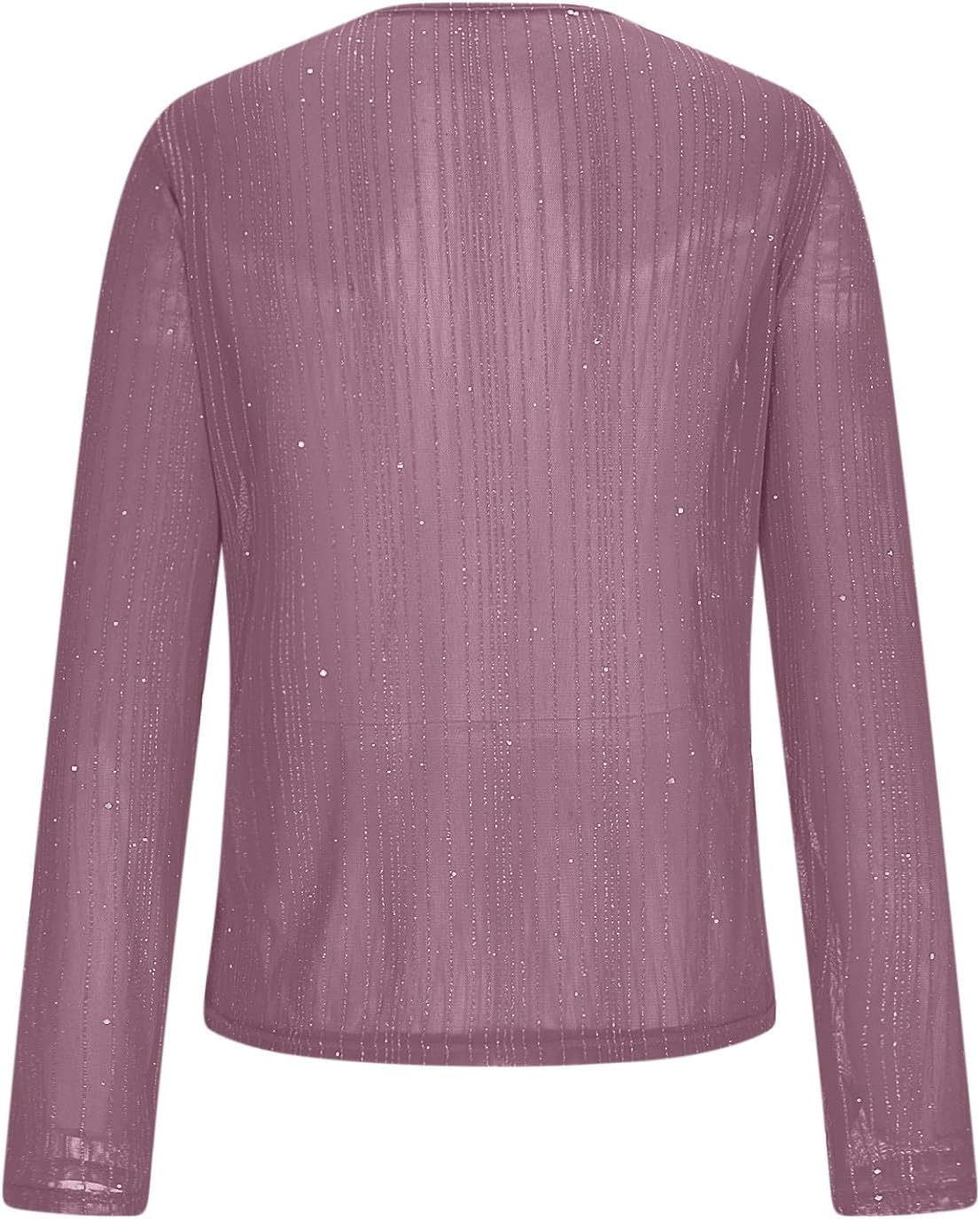 Womens Sequin Sparkly Shirts Long Sleeve Sheer Mesh Blouse Solid Crewneck Pullover Tops Trendy Holiday Party T Shirts
