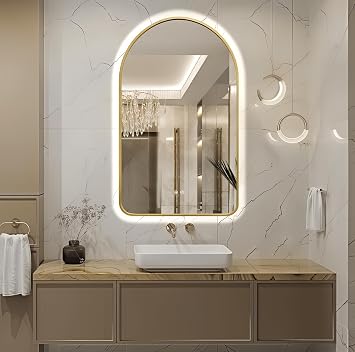 Arched LED Bathroom Mirror, 40"x24" Arch Backlit Mirror with Light Vanity Mirror for Wall Gold Frame, Anti-Fog, 3 Colors, Dimmable, Adjustable Brightness, Memory Function, IP65 Waterproof, Vertical