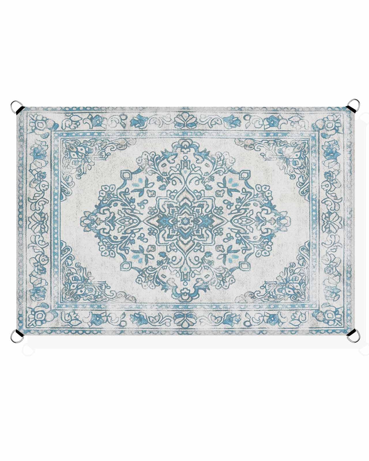 Boho Floral Teal Sun Sail Shades Rectangle Canopy,Sunlight Block Heavy Duty Curved Backyard Shade Cover,Waterproof Sun Shades for Patios Garden Outdoor,6.5'x10' Ethnic Mandala Rustic Tribal Patterns