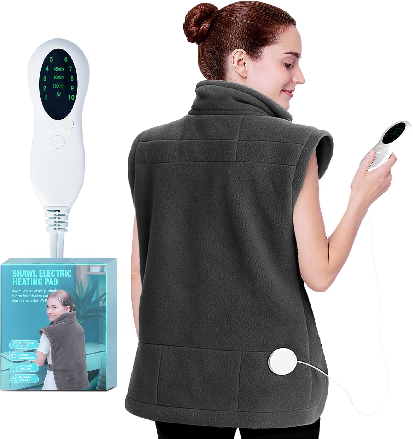 Heating Pad for Neck and Shoulders and Back,Holiday and Birthday Gifts for Family, Friends, and Seniors,Heating Pad for Back Pain Relief,10 Heat Settings, 3 Timers, Auto-Off (Gray)