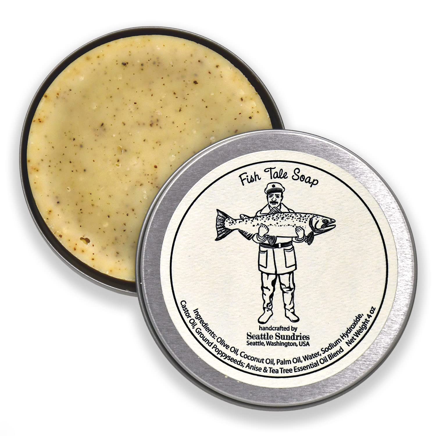 Seattle Sundries Anise & Tea Tree Soap, Fishing Gift for Men & Women – 1 (4oz) Natural Odor Fighting Hand Made Bar Soap in a Fun Gift Tin