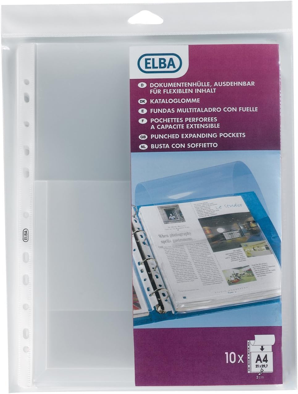 Elba Document Wallets transparent, 0.20 mm A4, PP oben offen , Pack of 10