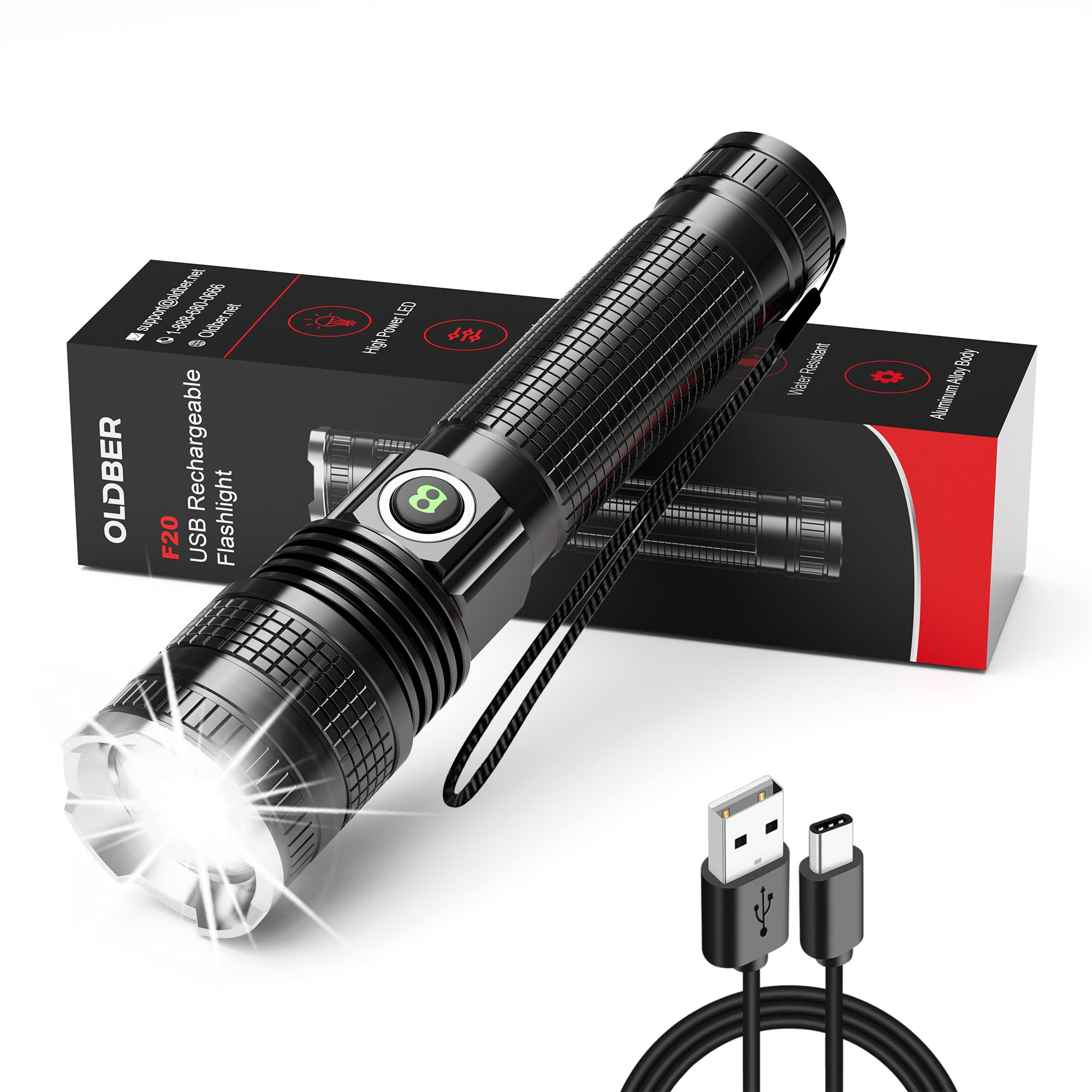 Rechargeable Flashlights High Lumens, 95000LM Super Bright Flashlight,5 Modes Flash Light High Powered,Waterproof Handheld Flashlight for Emergency, Camping, Hiking, Home (Black)