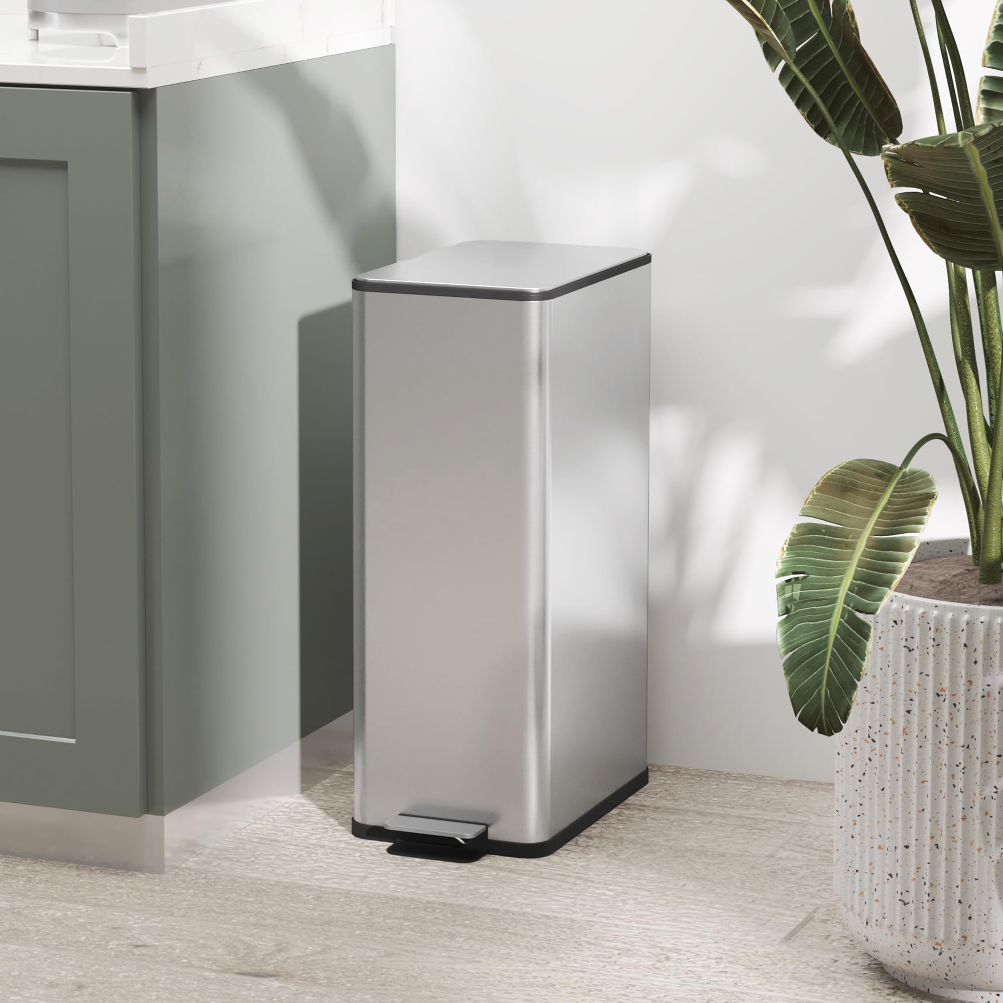 HOMCOM Mülleimer 20 L mit Softclose-Deckel Pedal 21,5 x 37,2 x 57cm Silber | Treteimer, Abfalleimer inkl. Inneneimer, Abfallsammler, Edelstahl, für Bad Schlaf- oder Wohnzimmer
