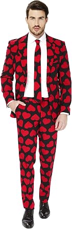 Opposuits Mens Fun Suit - Hearts Party Outfit - Prom and Valentines Day - Including Blazer, Pants and Tie - Size US 40