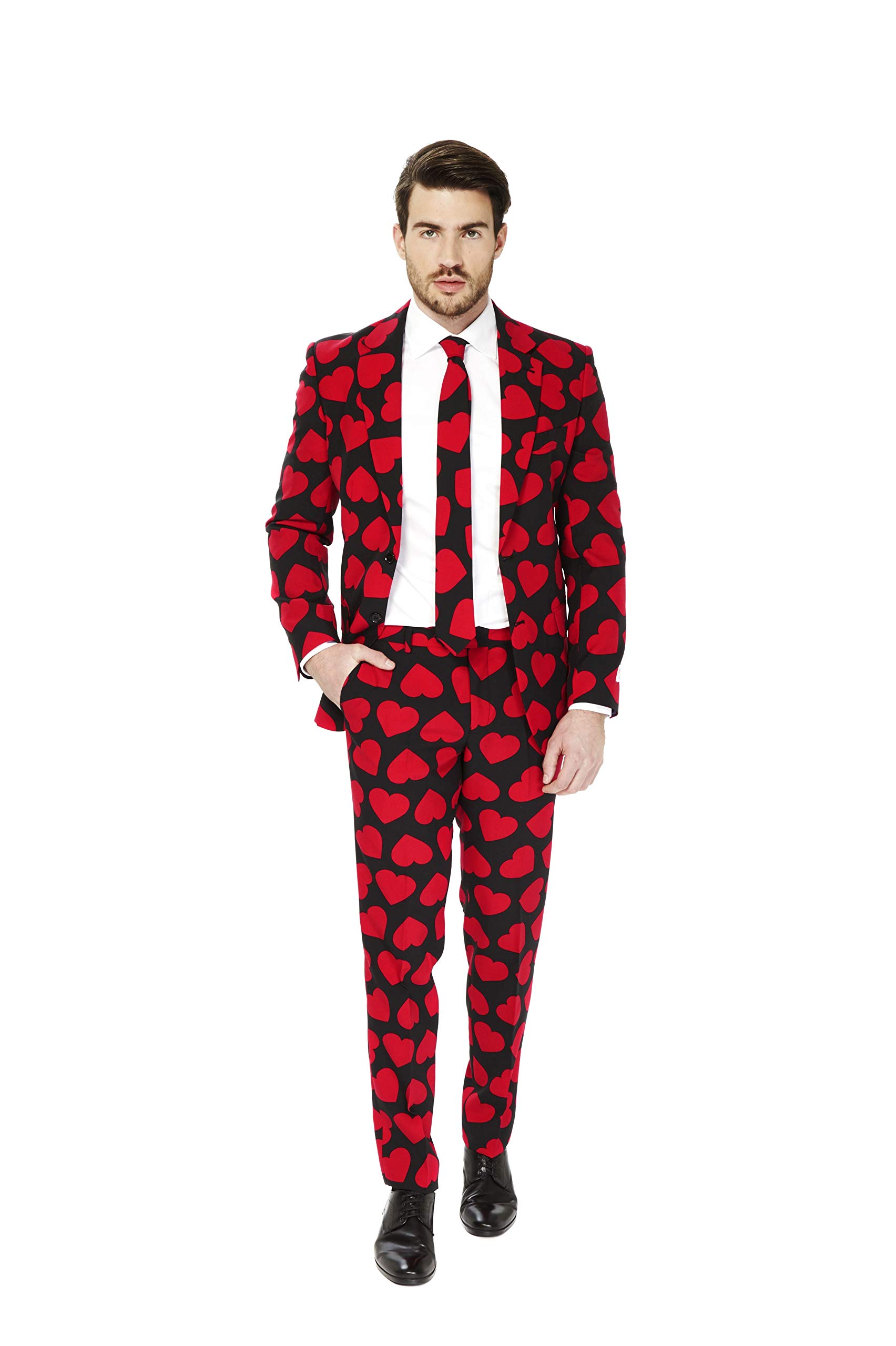 Opposuits Valentine's Day Suit for Men - Hearts Party Outfit with Blazer, Pants & Tie for Themed Events