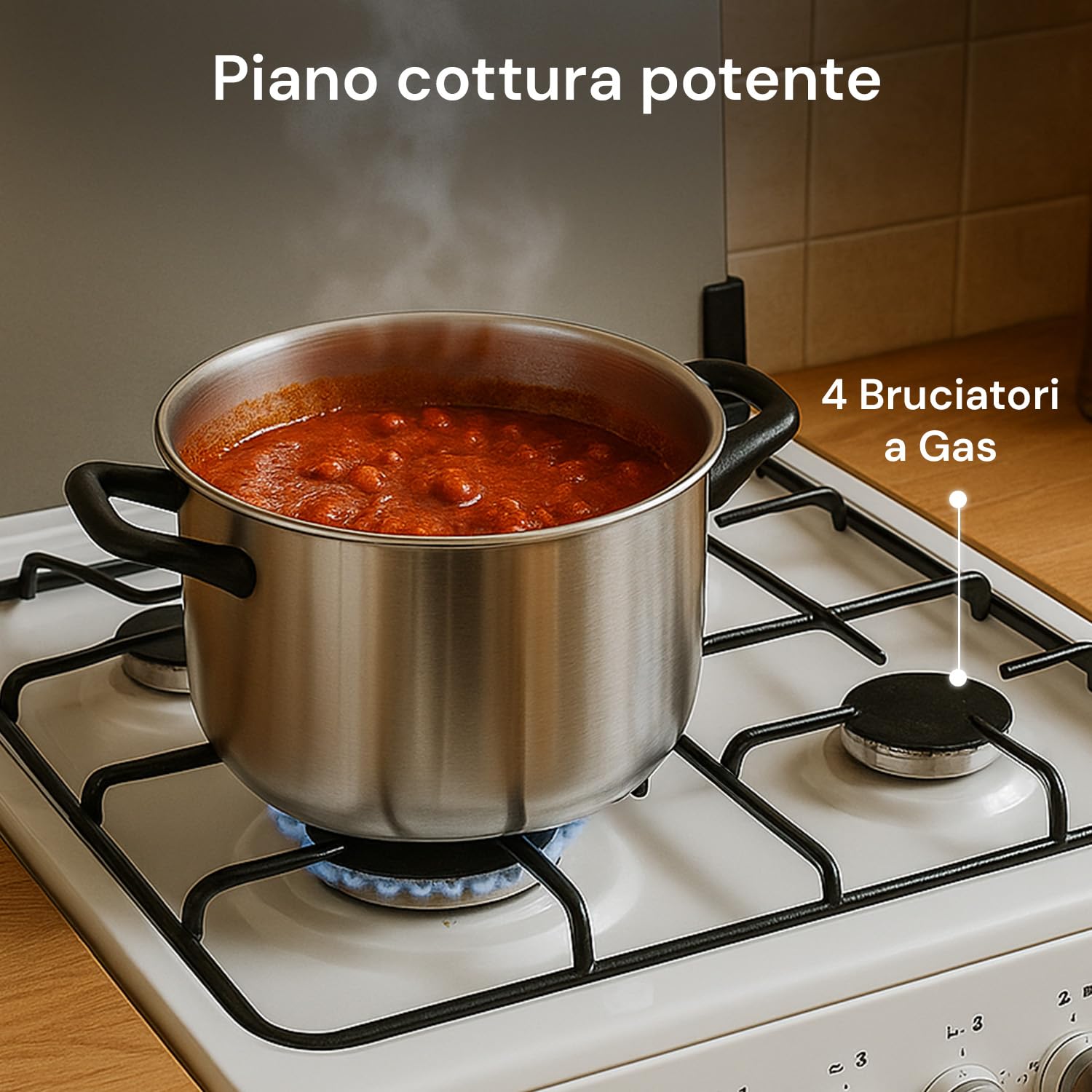 Forno a Gas con Forno Elettrico Integrato 4 Fuochi 51-55L 1100W 60x60x60cm Bianco