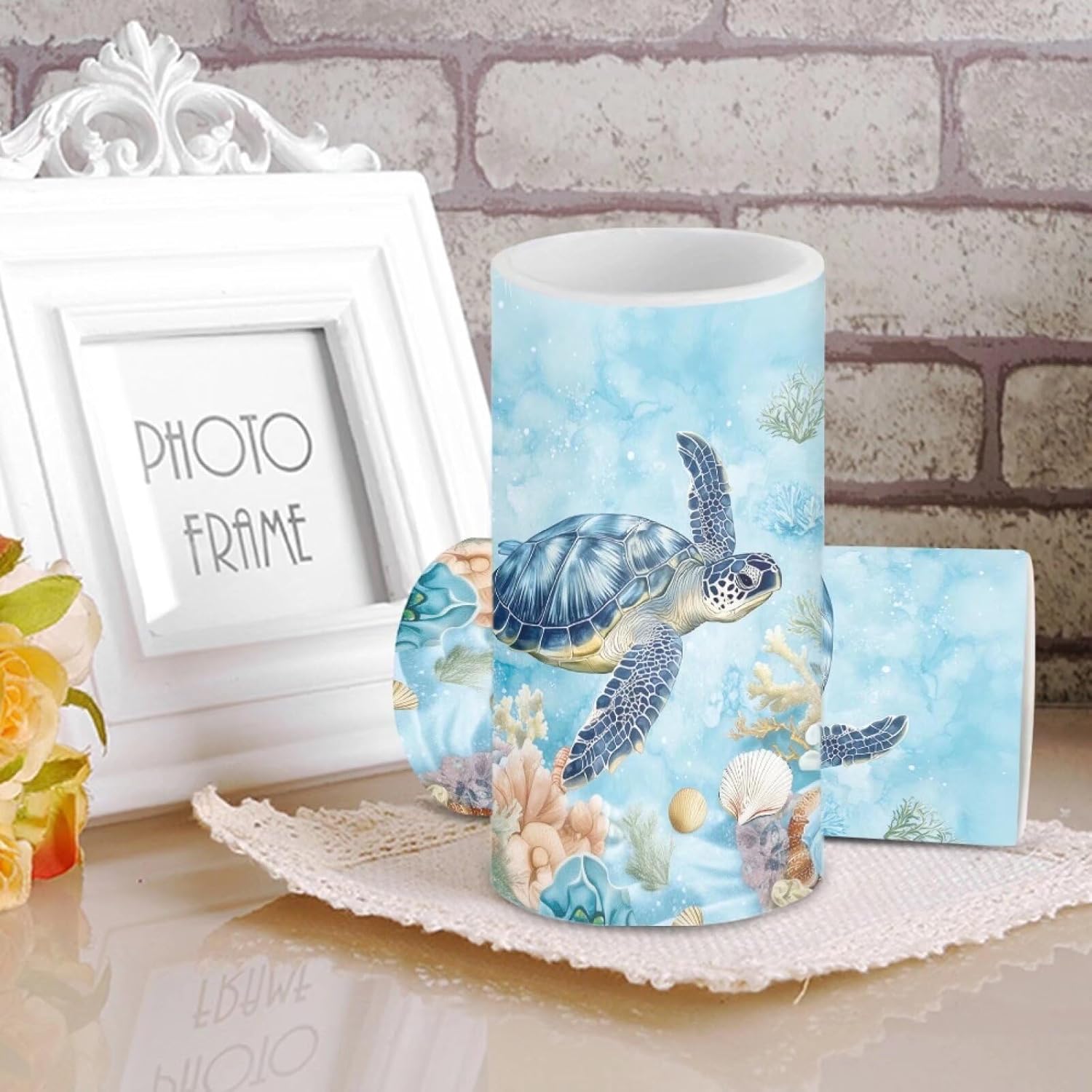 Flameless Candles Sea Turtle Blue Battery Operated Candles Color Changing with Remote Timer Electric Candles Set of 2 for Warm Light Dinner Table Home Decor