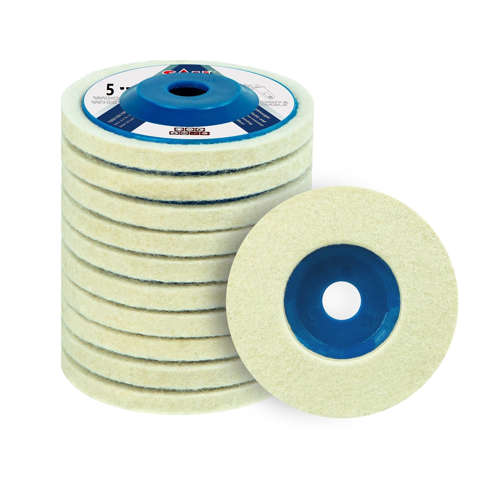SALI Lot de 10 Disques de Polissage pour Meuleuse d'angle en Laine 125 mm Laine Roue de Polissage pour Verre, Céramique, Métal, Marbre, Plastique, Voiture