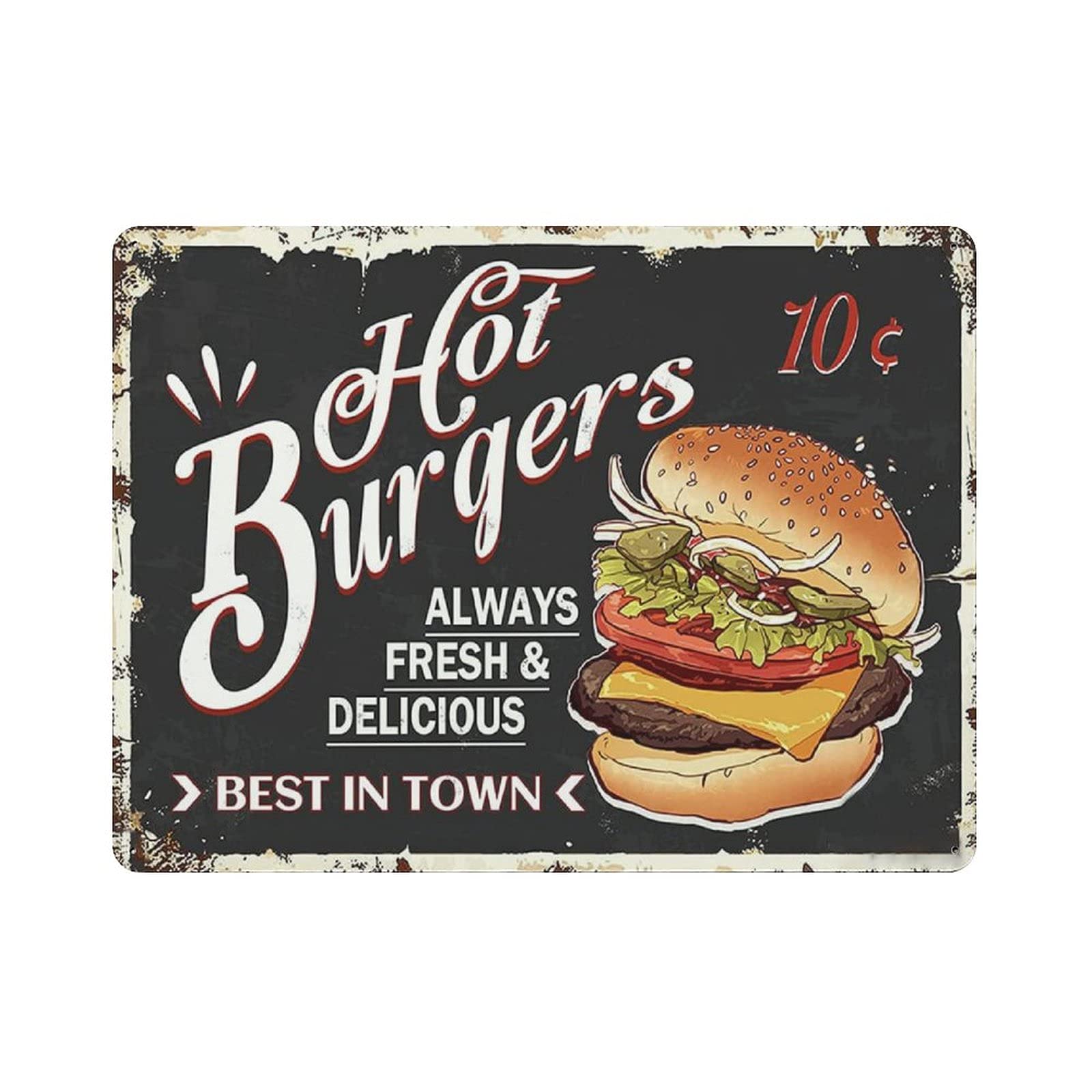 Metal Tin Sign Hot Burgers Vintage Tin Poster Metal Sign Wall Decoration Country Kitchen Home Garage Decor 12"x16"