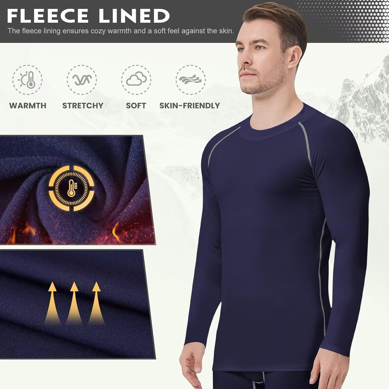 Mens Thermal Shirts Long Sleeve UPF 50+ Running Cycling Ski Base Layer Top,Sweat Wicking Cool