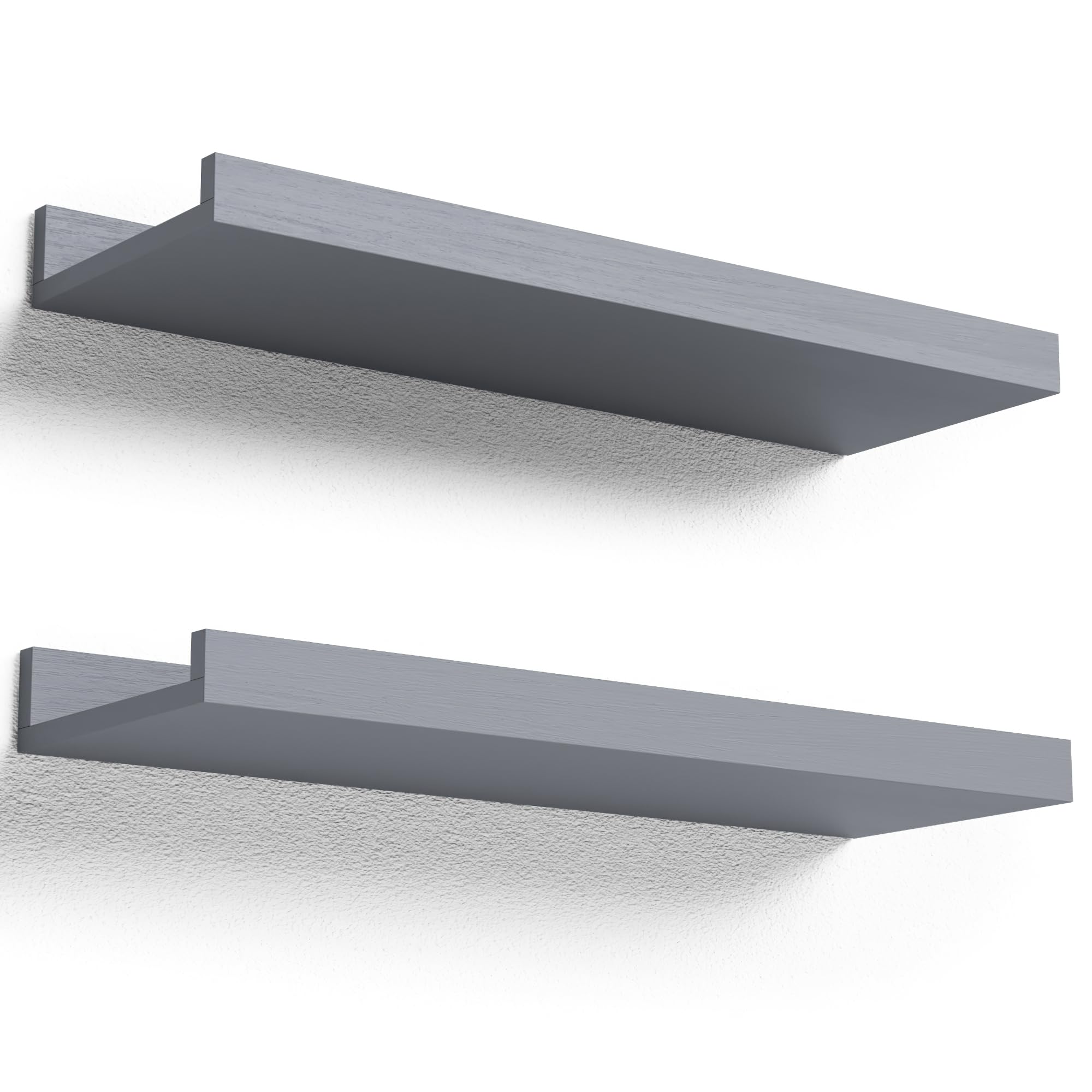 RICHER HOUSE Grey Floating Shelves for Wall Set of 2, 40 CM Wood Floating Shelves Modern for Photo Ledge Display, Wall Decor, for Room Decor, Living Room, Bedroom, Bathroom, Kitchen, Laundry