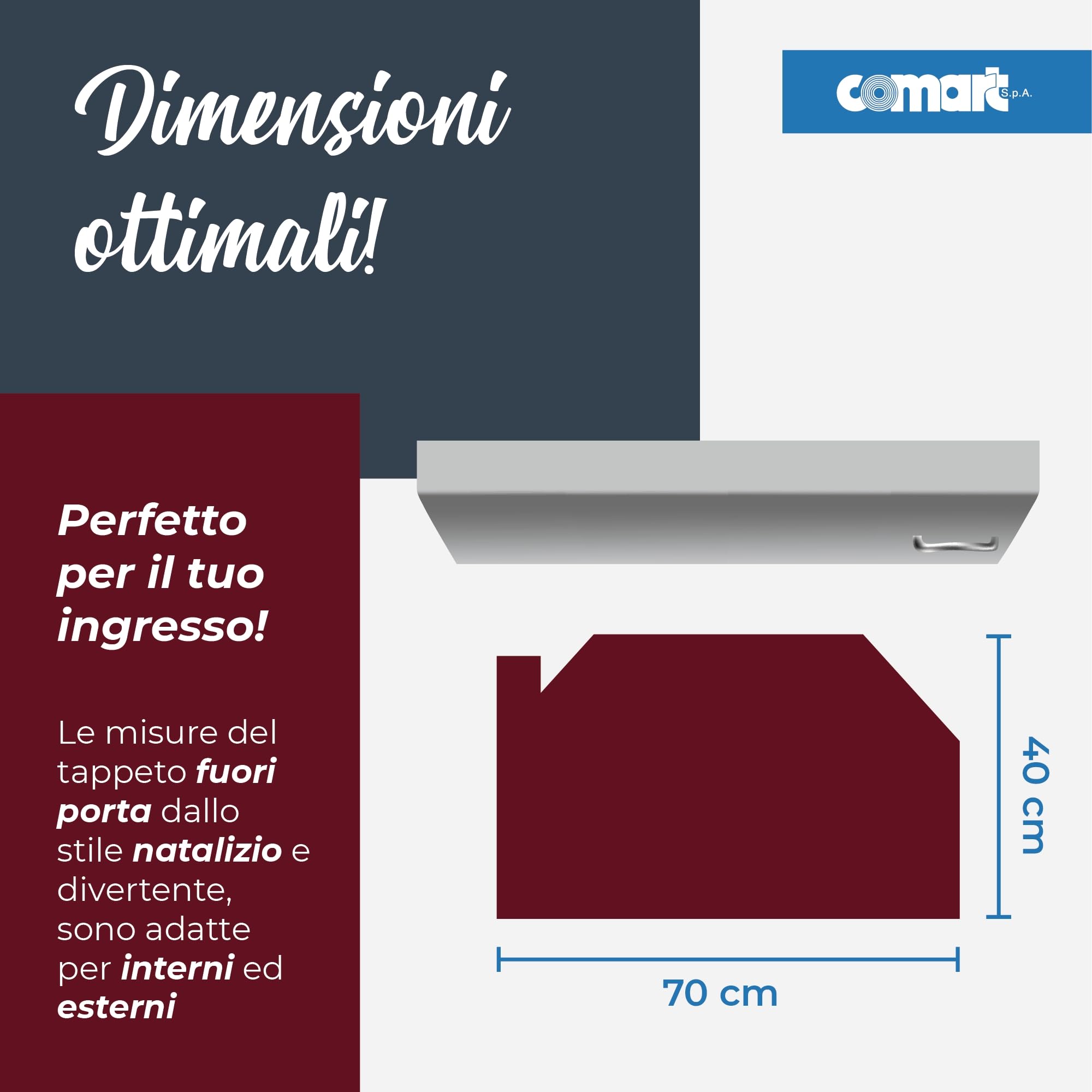 Comart - Zerbino Christmas - 40x70 cm - in Cocco - Sagomato con Disegni Natalizi – Tappeto per Ingresso Esterno o Interno - Antiscivolo - Decorazione per le Feste - Regalo per la Casa – Casetta Natale