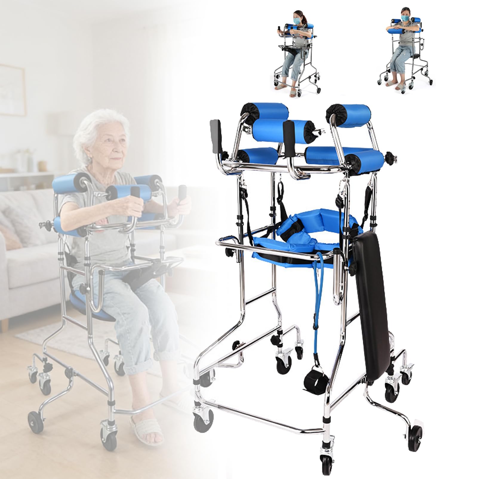 Deambulatore per Adulti, deambulatore Verticale, Deambulatore Girello Antibrachiale con Appoggio Ascellare per Anziani e Disabili, 8 Ruote Piroettanti