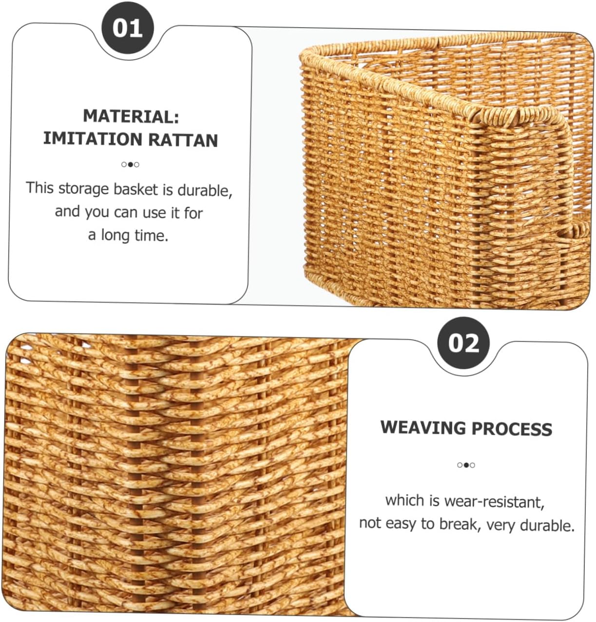 Woven Storage Basket for Books and Files Imitation Rattan Organizer for Decorative Sundry Organizer for Living Room and Kitchen Natural Color Design