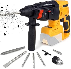 Cordless Rotary Hammer Drill Compatible with Dewalt 20V Max Battery | 2.6J Brushless Concrete Hammer with 4 Modes, 360° Handle, Depth Gauge and 5 Bits, No Battery