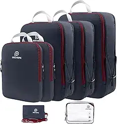 Cubos leves de compressão para malas PFEYRPK, organizador expansível de viagem com artigos de higiene e mochila transparentes, itens essenciais de viagem para bagagem de mão, conjunto com 7, 7 Set(XL
