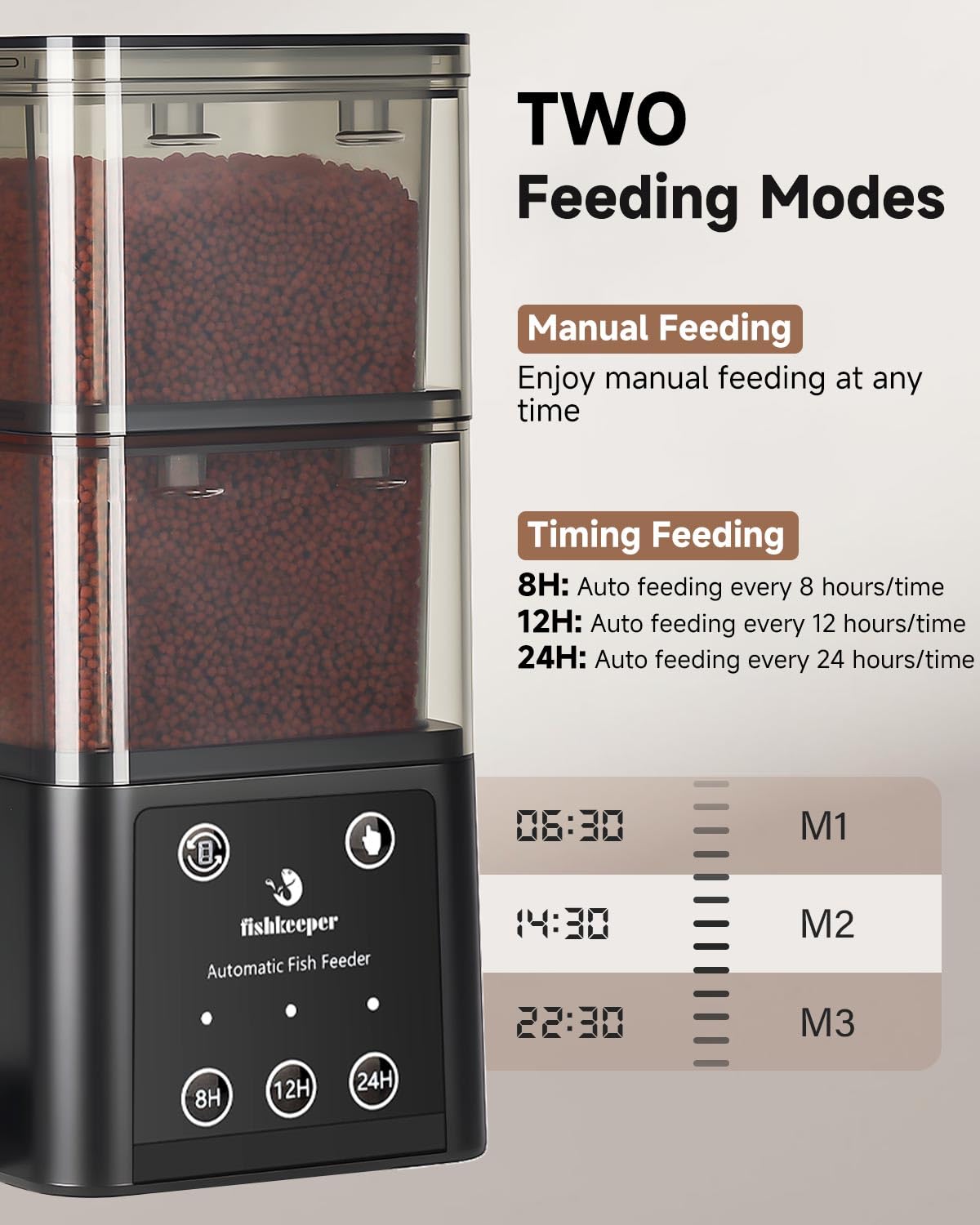 fishkeeper Distributeur automatique de nourriture pour poissons avec trois modes d'alimentation programmés, 520 ml, convient pour l'alimentation des aquariums en vacances, distributeur automatique de