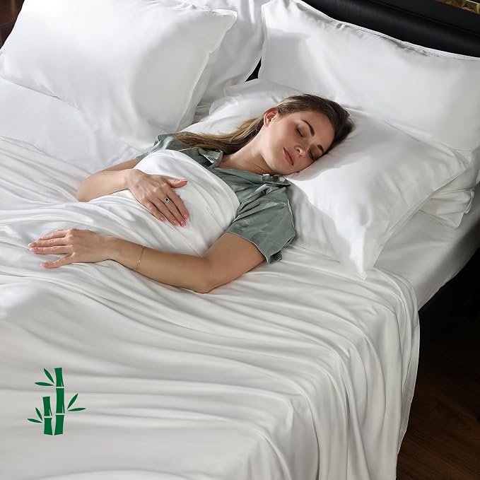 Kaisa Queen Size Sheet Set 6 Pieces, Cooling Sheet Sets, Comfy Breathable & Extra Soft for Home Hotel Luxury Bed with 16" Deep Pocket, White