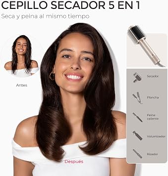 TYMO Hair Dryer Brush, Lightweight Hot Air Brush for Dryer and Volumizer in One, 5 in 1 Electric Comb with Turbo Motor, Fast and Gentle Drying, Straightening, Curling, Creating Volume