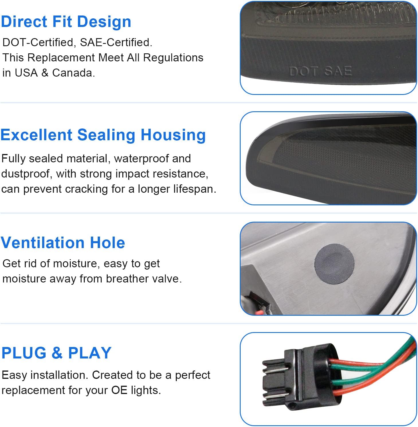 LED Front Corner Light Compatible with Corvette C5 1997-2004, Smoke Bumper Turn Signal Parking Lights Lamps Replacement 10301357, 10301356