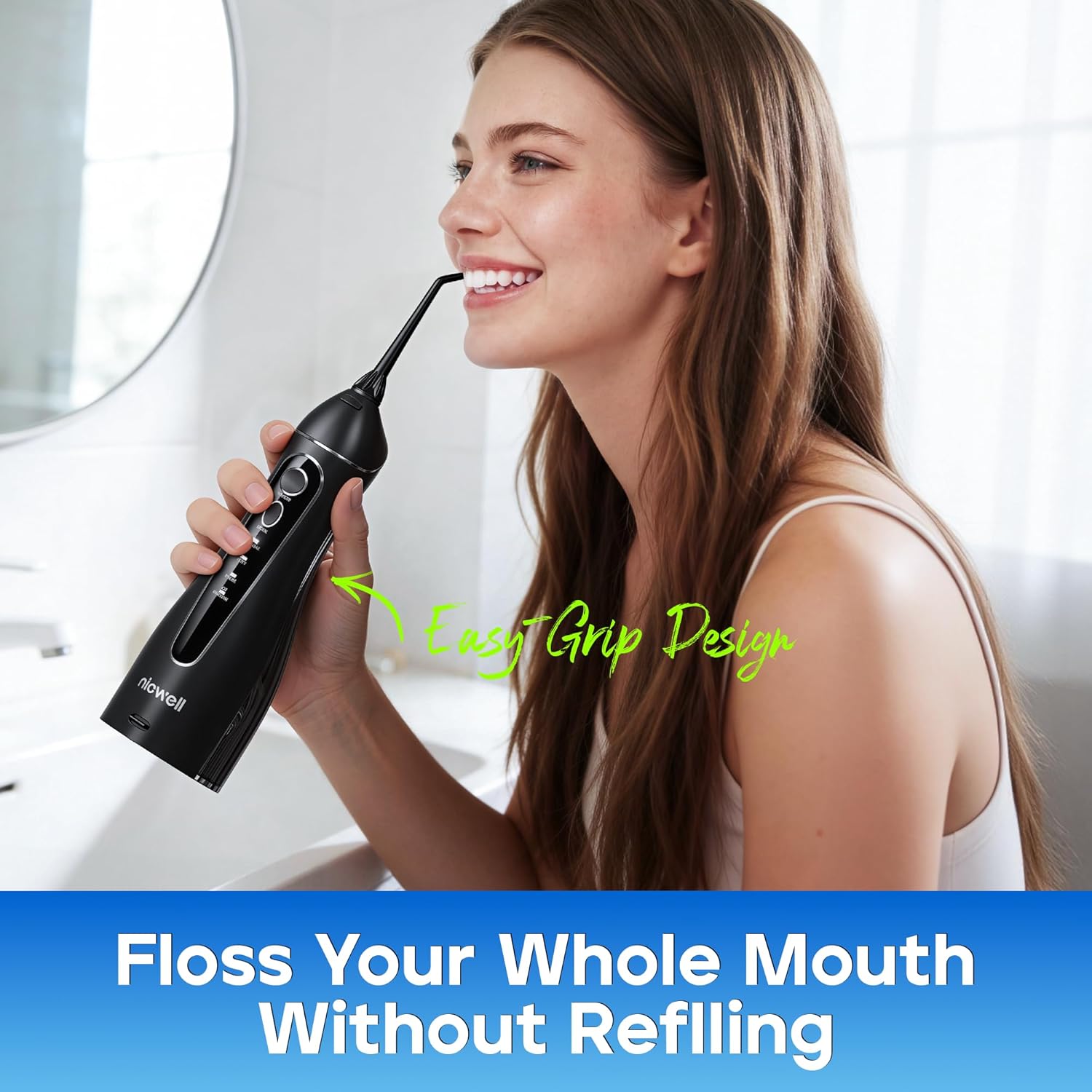 Nicwell Cordless Water Flosser - 4 Modes Rechargeable Oral Irrigator IPX7 Waterproof with 5 Tips for Deep Cleaning - Image 3