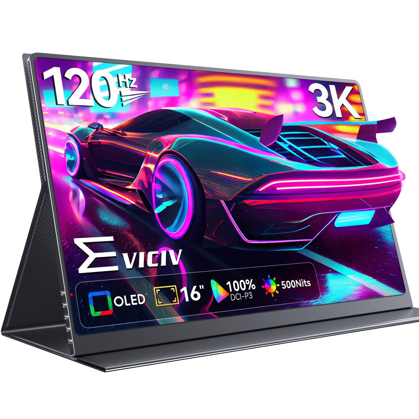 EVICIV Monitor Portátil OLED 3K 120Hz 16 Pulgadas con 100000:1 500 Nits 2880 * 1800 16:10 100% DCI-P3 1ms Pantalla Portatil Mini HDMI USB C para Laptop Phone Consolas de Juegos, Compatible con VESA
