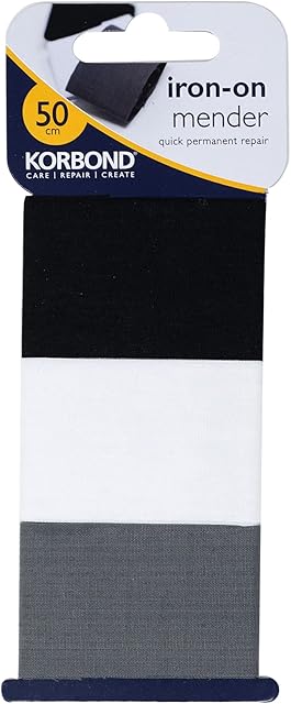 Korbond Iron On Mender 3 Pack-110084, Foam, Black, White and Grey, 50 x 3.8 Centimeters