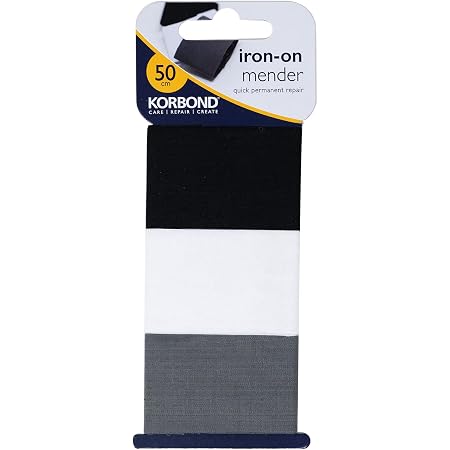 KORBOND Pack de 3 Tiras de Tela reparadora termoadhesiva Blanca, Negra y  Gris, para Reparar Ropa de Forma Permanente, Negro, Blanco Y Gris, 50 cm x  3,8 cm Cada una : Amazon.es: