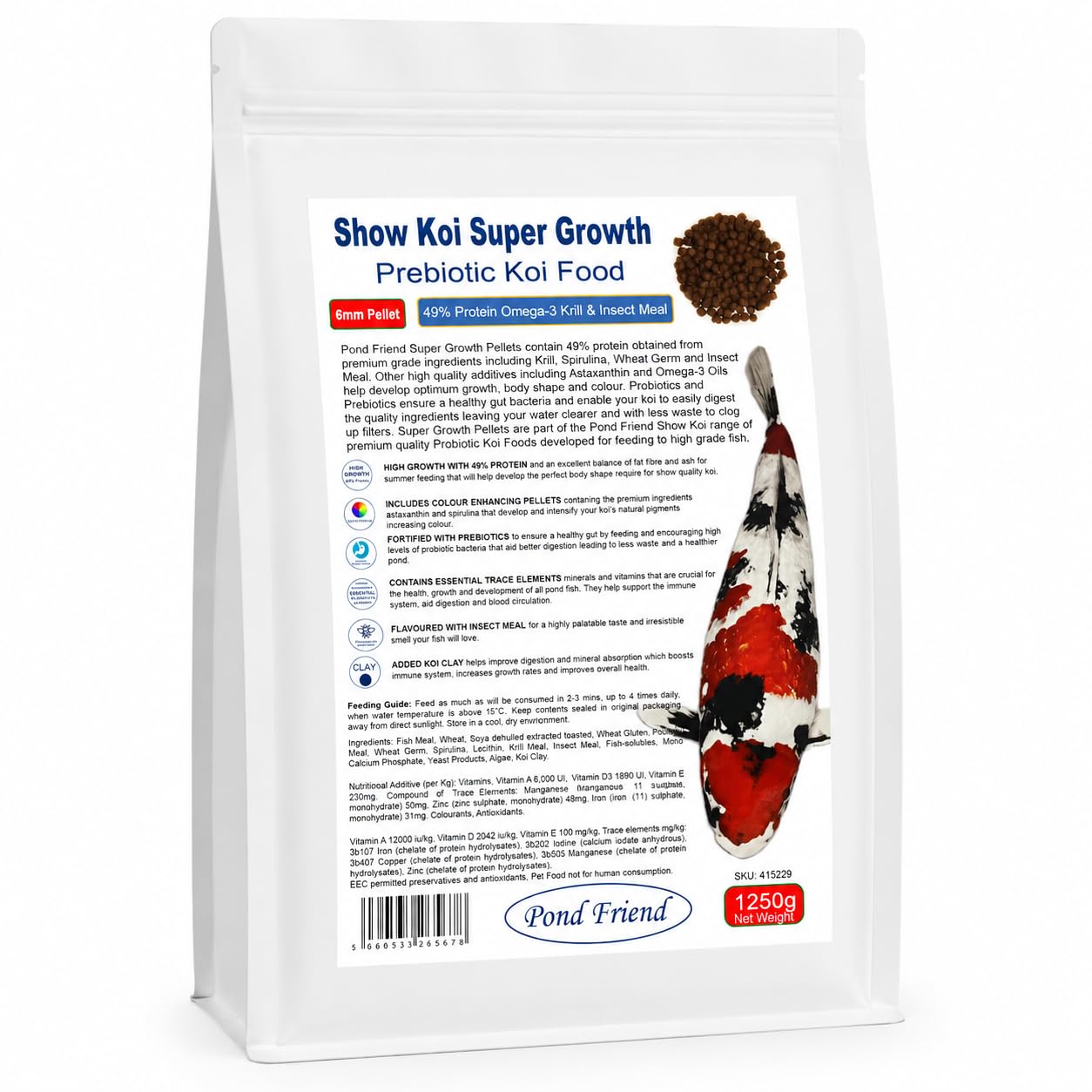 Pond Friend Koi Growth Pellets Floating Pond Fish Food 1250g 6mm Carp & Goldfish High Protien Diet For Fast Growth