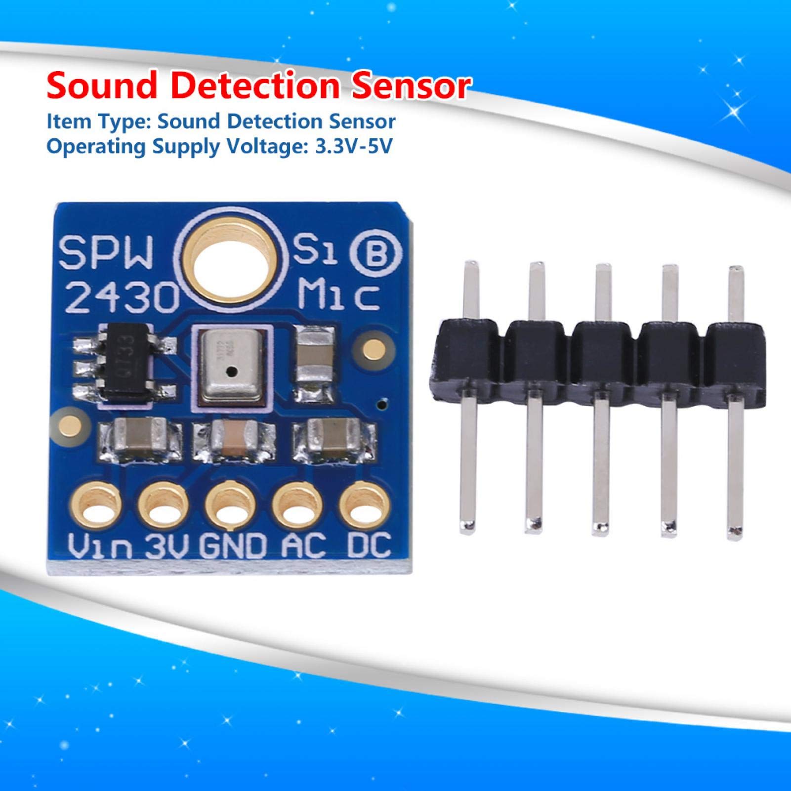 TenNuoDa Sound Detection Sensor,5Pin Sound Detection Module High Sensitivity Sound Microphone Sensor Detection Module for FFT Recording Sampling SPW2430 3.3-5V
