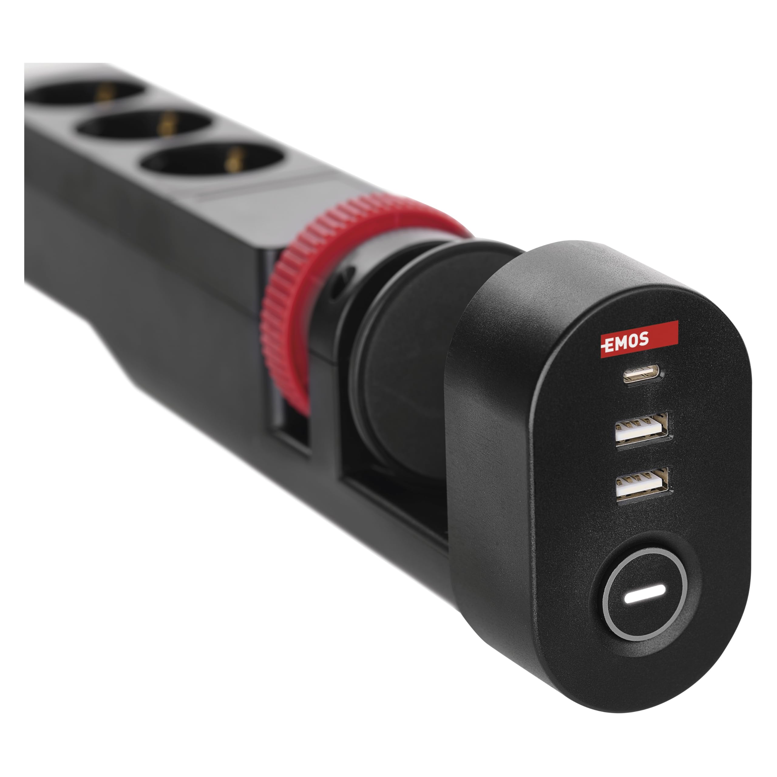 EMOS - Ciabatta elettrica verticale a 3 prese con USB, cavo da 1,5 m, standard francese