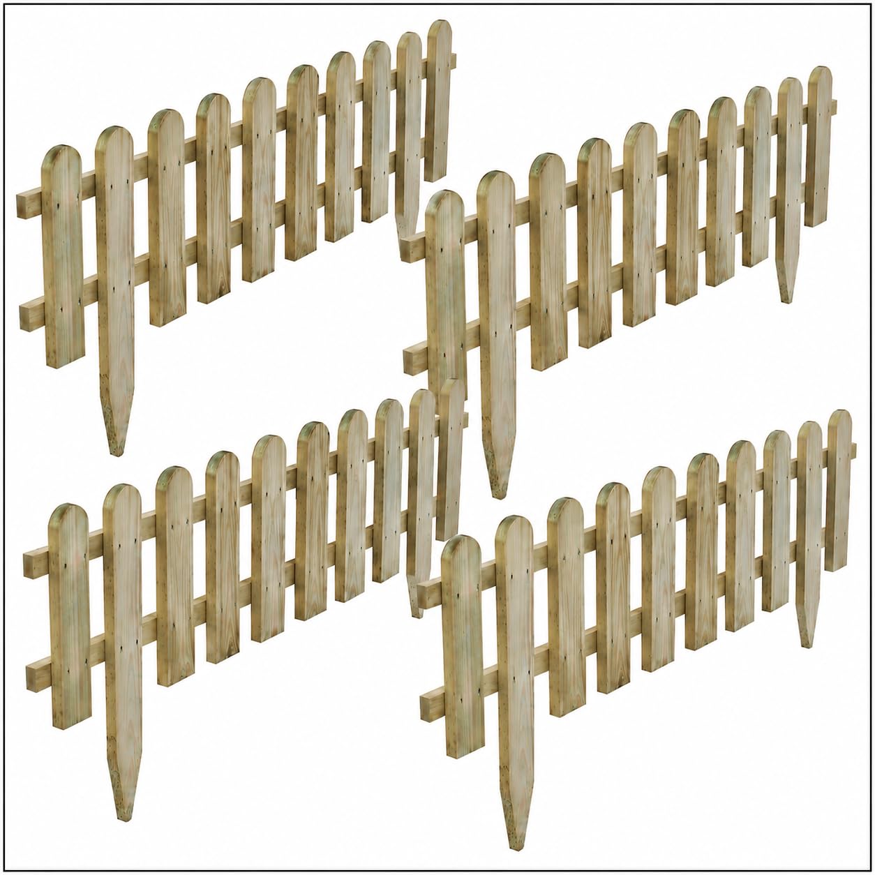 FAHD TRADERS Pack of 4 Wooden Garden Picket Fence Panels | 99 x 40cm Decorative Lawn Edging Border | Natural Wood Garden Fence for Flower Beds, Pathways, Patio & Landscape | Easy Install