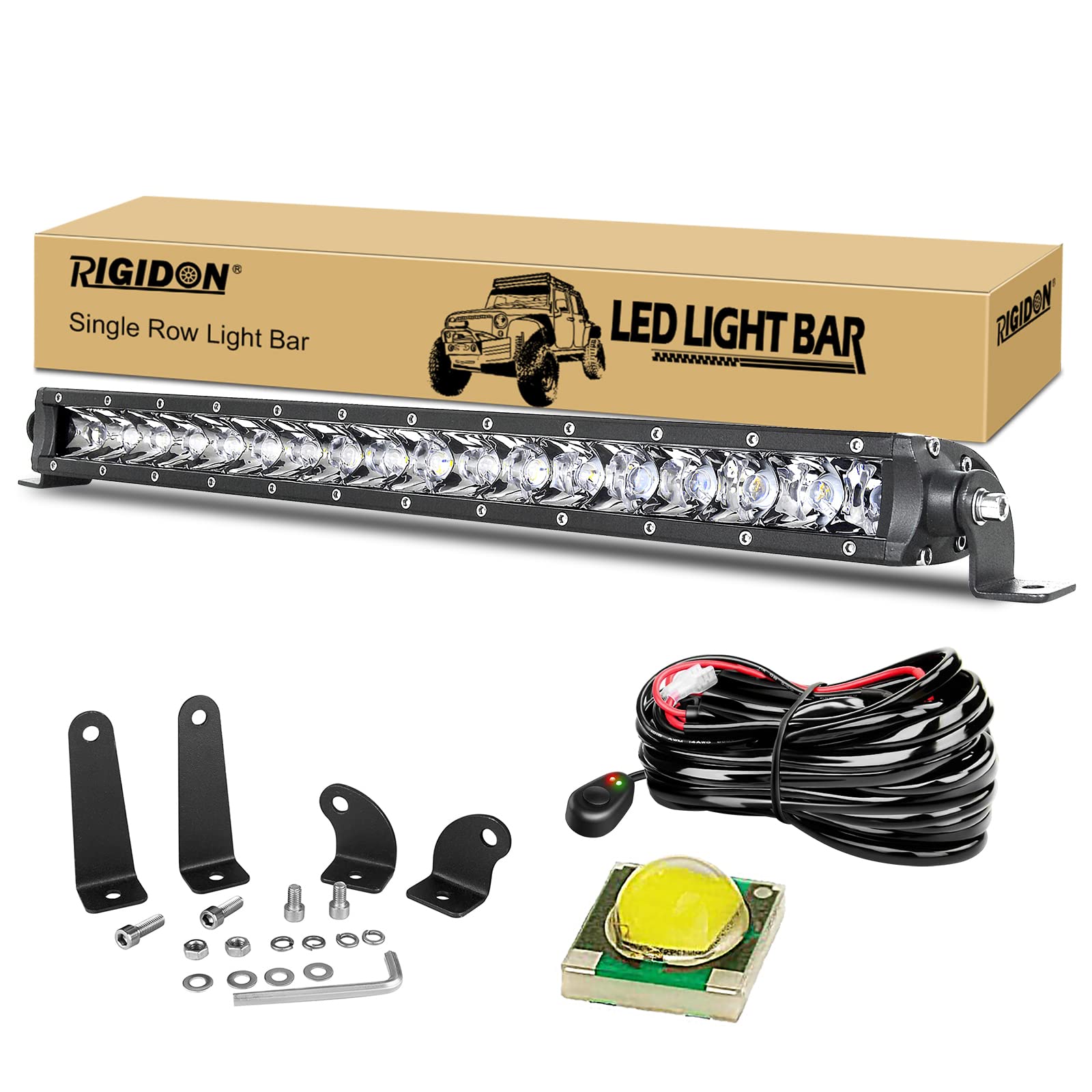 RIGIDON 50 cm 20 Pouces 90W Slim LED Light Barre avec 12V Faisceau kit