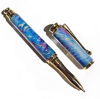 Handmade Stabilized Maple Burl Wood Ballpoint pen (Blue & Purple), 1 Count (Pack of 1)