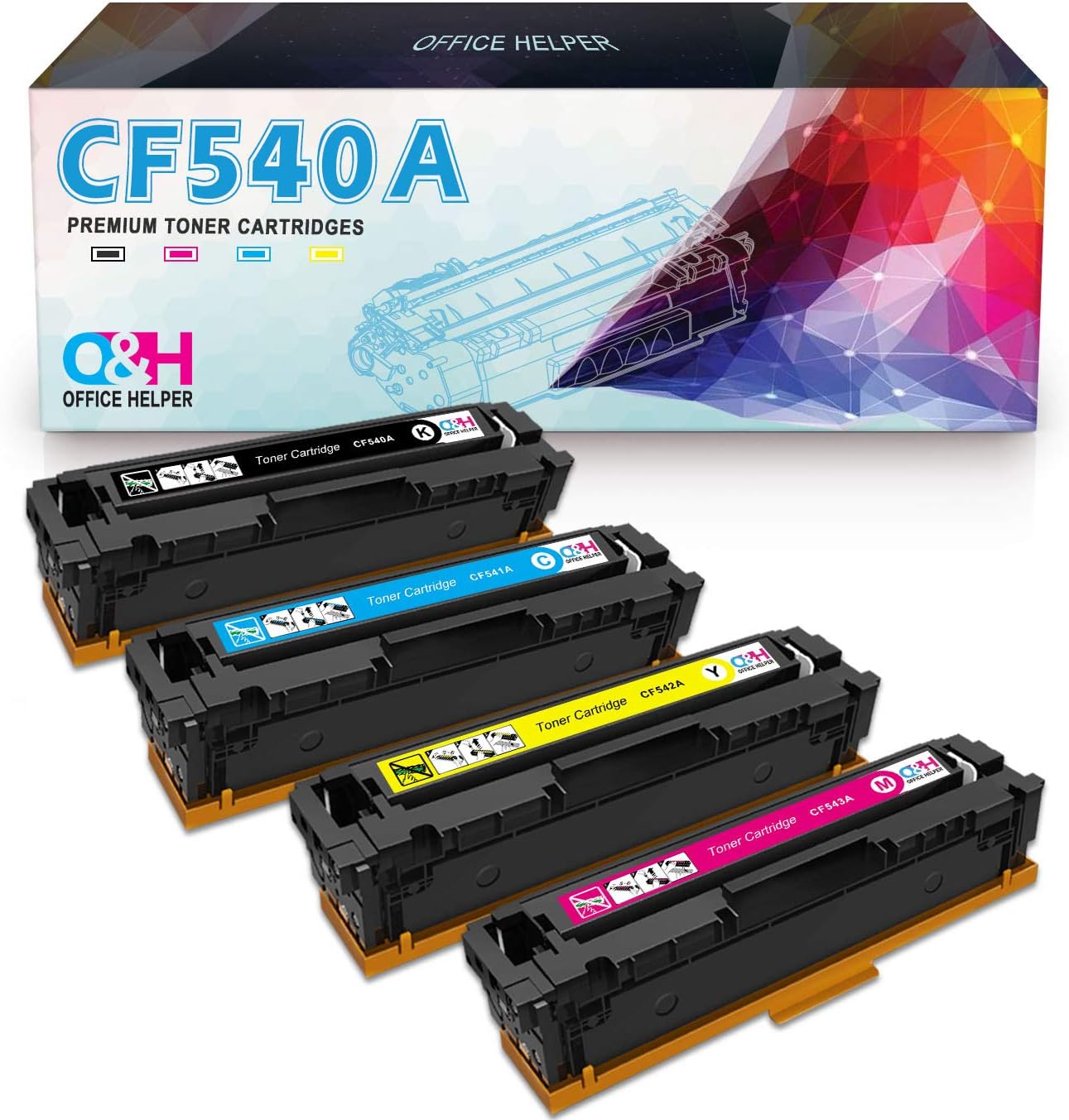 OFFICE HELPER 203A CF540A Toner Cartridges Compatible for HP Color LaserJet Pro M254NW M254DW MFP M281FDN MFP M280NW MFP M281FDW-4PK