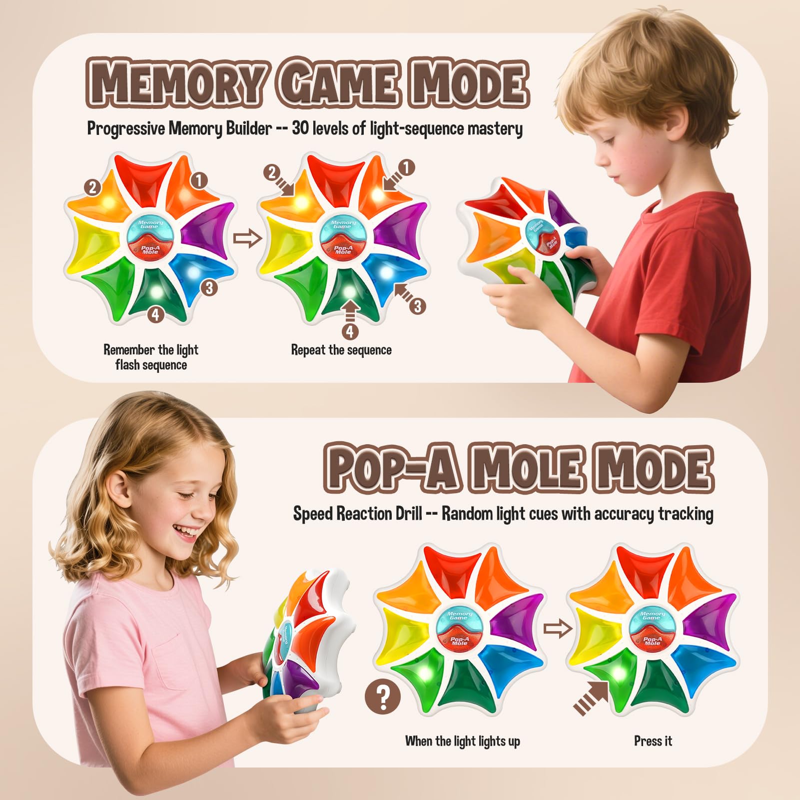 3 Jouets Mémoire Lumineux - Jeu éducatif Enfants, Entraînement Concentration & Coordination - Pour Noël, Anniversaire - 2