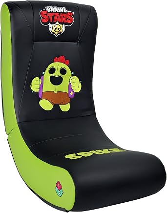 Subsonic - Brawl Stars Spike Gaming Rocking Chair   Officially Licensed Ergonomic Rocking Chair   Black and Green Faux Leather with Embroidery - Gaming Footstool for the Living Room or Bedroom