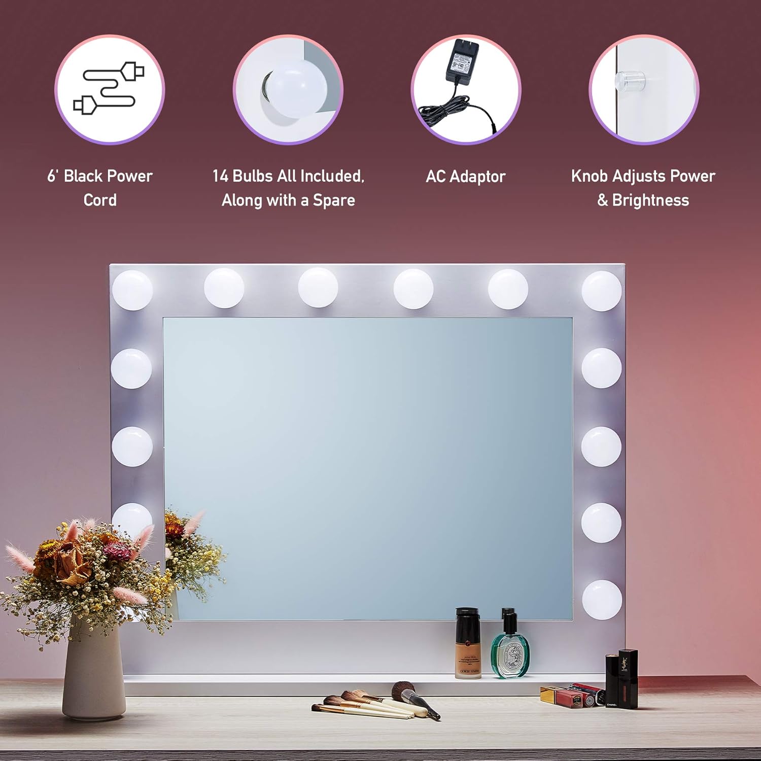 Suреr Brаndѕ CO-Z 31 x 25'' Hollywood Makeup Mirror with Lights Dimmable, White Hollywood Vanity Mirror with 15 LED Bulbs, Large Lighted Vanity Mirror for Dressing Room Bedroom Studio, Wall Mounted or Tabletop