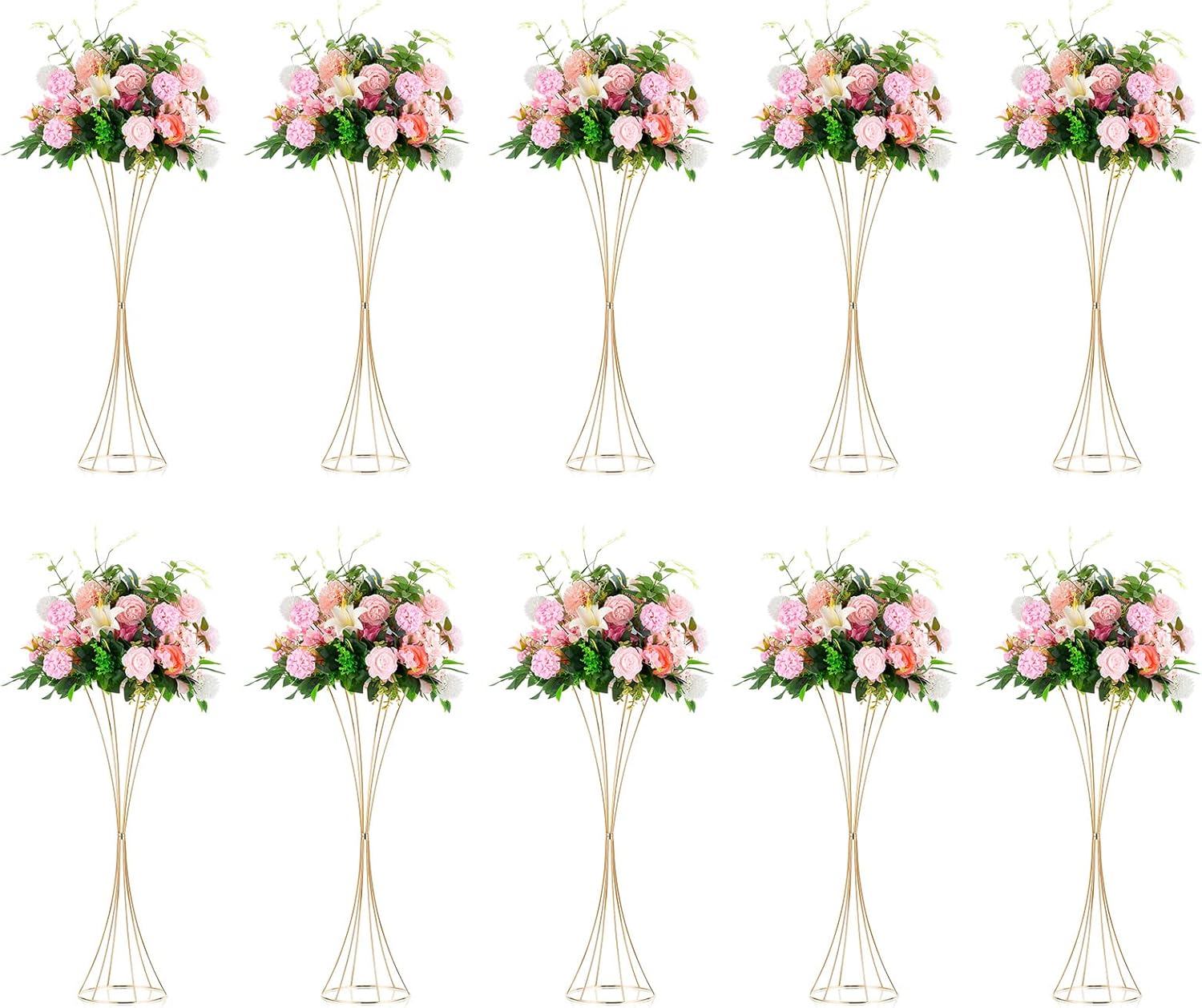NUPTIO 10 Pcs Gold Centerpieces for Table Wedding, 31.1in Tall Metal Trumpet Vase, Road Lead for Wedding Party Dinner Centerpiece, Flower Stand for Christmas Anniversary Birthday Home Decoration